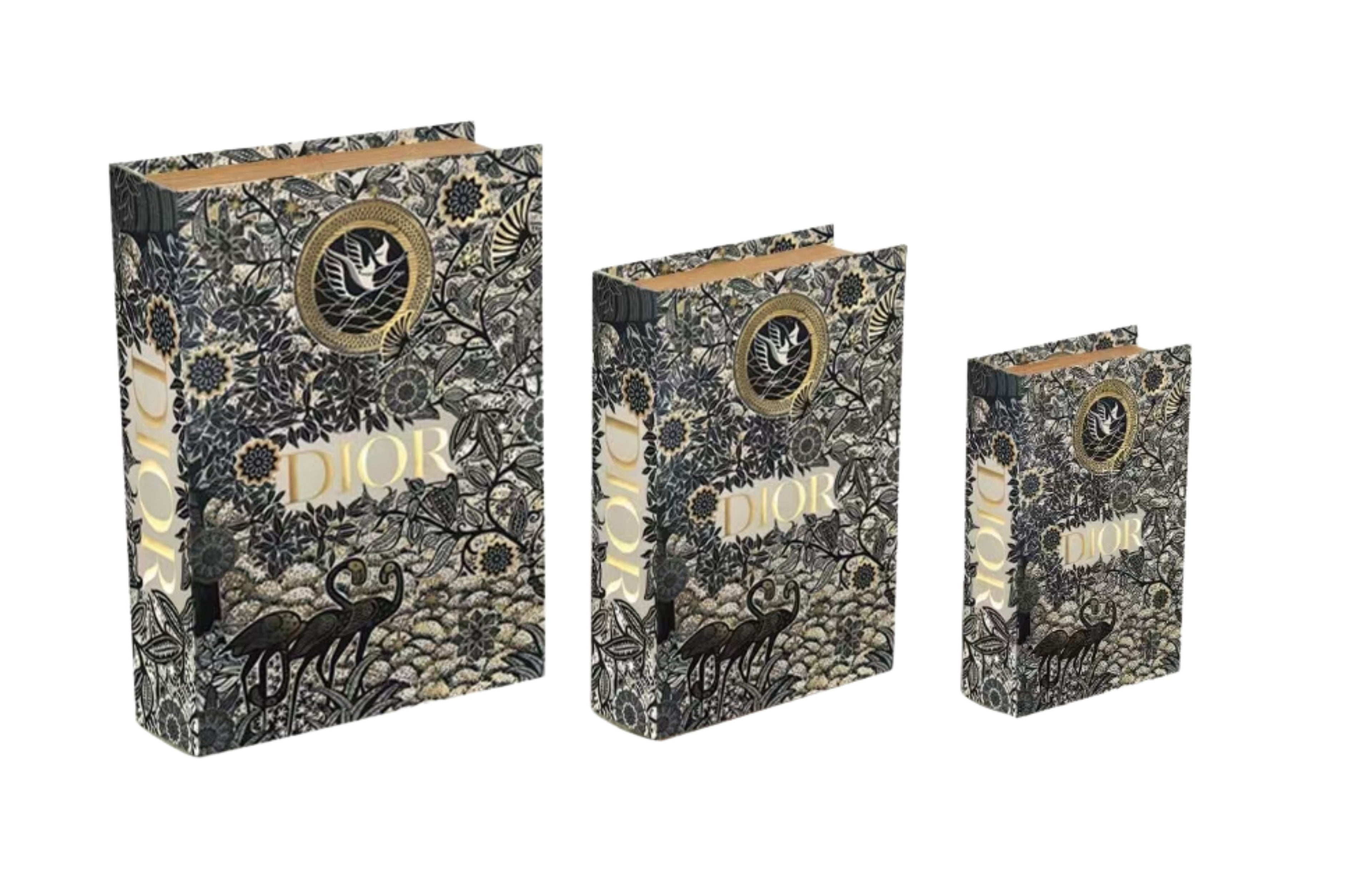 CD Gold & Black Designer Faux Décor Table Book Box - 3 Size Available
