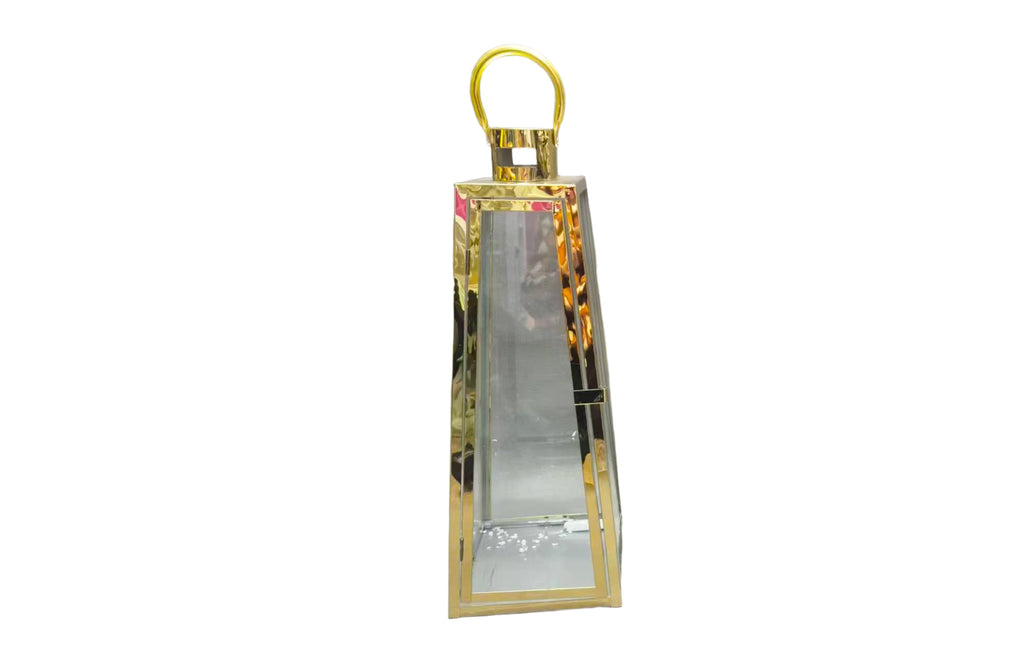 Decorative Pyramid Lanterns – Shiny Gold & Silver Candle Holders, Set of 3 (Large, Medium, Small)