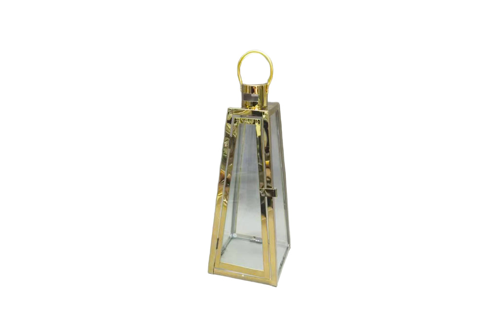 Decorative Pyramid Lanterns – Shiny Gold & Silver Candle Holders, Set of 3 (Large, Medium, Small)