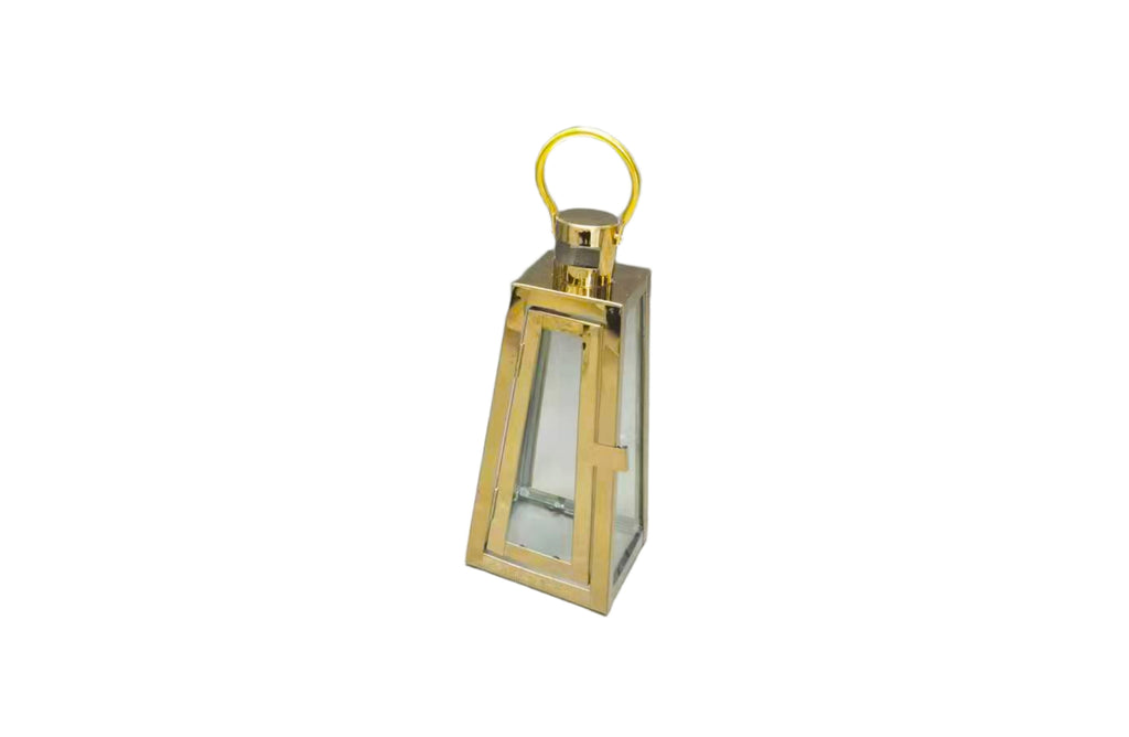 Decorative Pyramid Lanterns – Shiny Gold & Silver Candle Holders, Set of 3 (Large, Medium, Small)