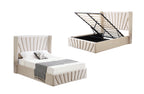 Allure Velvet Gas Lift Bed in Beige with wingback tufted headboard and plush velvet finish.
