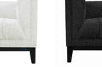 Austin Lounge Set detail view – Close-up of cream and black upholstery with premium textured fabric and solid wood legs in black finish.