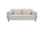 Contemporary 2-seater fixed sofa in soft beige fabric with plush cushions and slim black metal legs — perfect for stylish, compact living spaces.