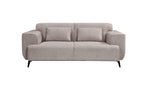 Light grey 2-seater Maddox Lounge Sofa with soft cushions and black metal legs, upholstered in textured fabric, displayed against a white background.