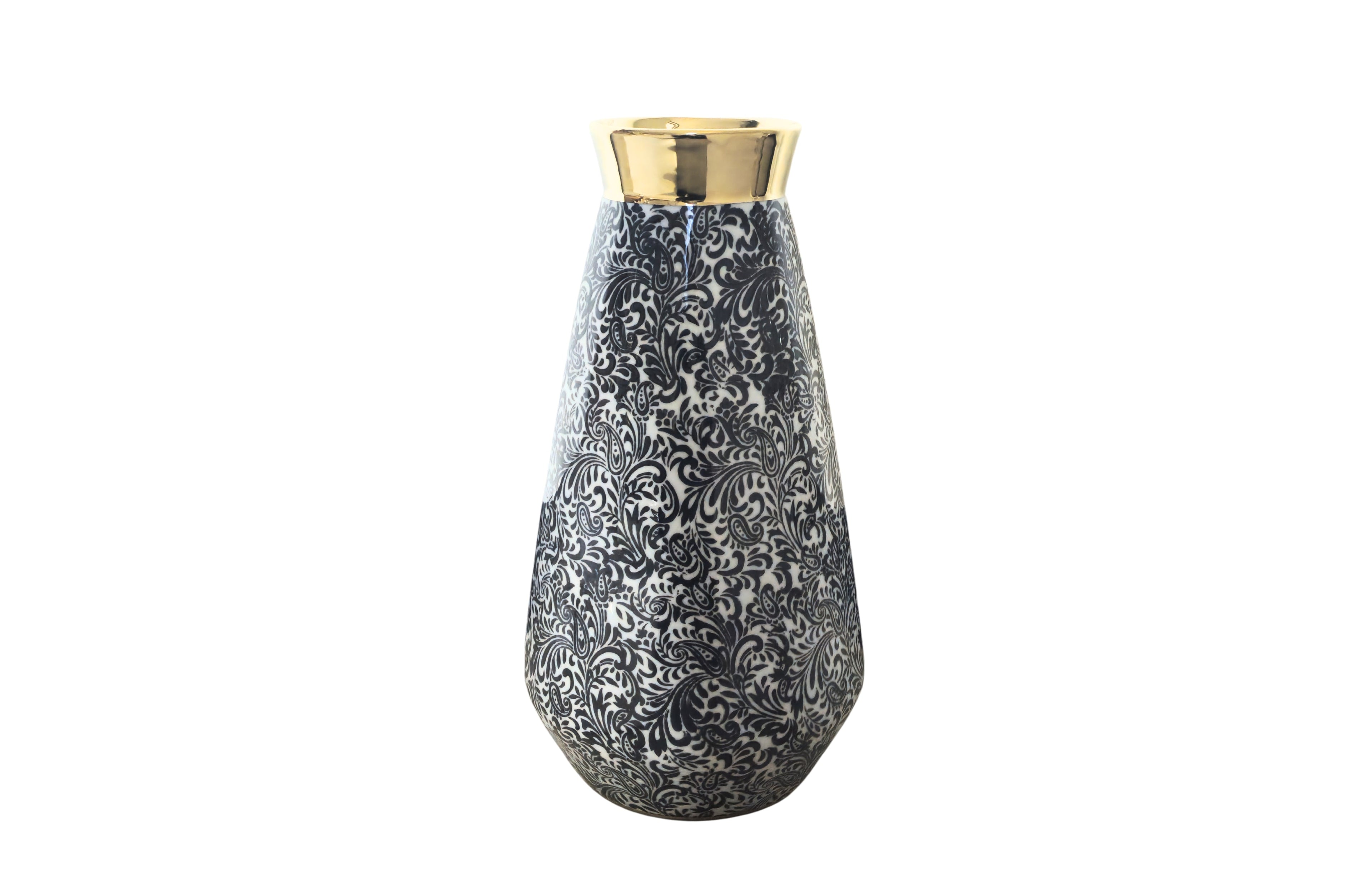 Large Minx flower vase in white, grey, and gold – 35cm tall elegant décor piece