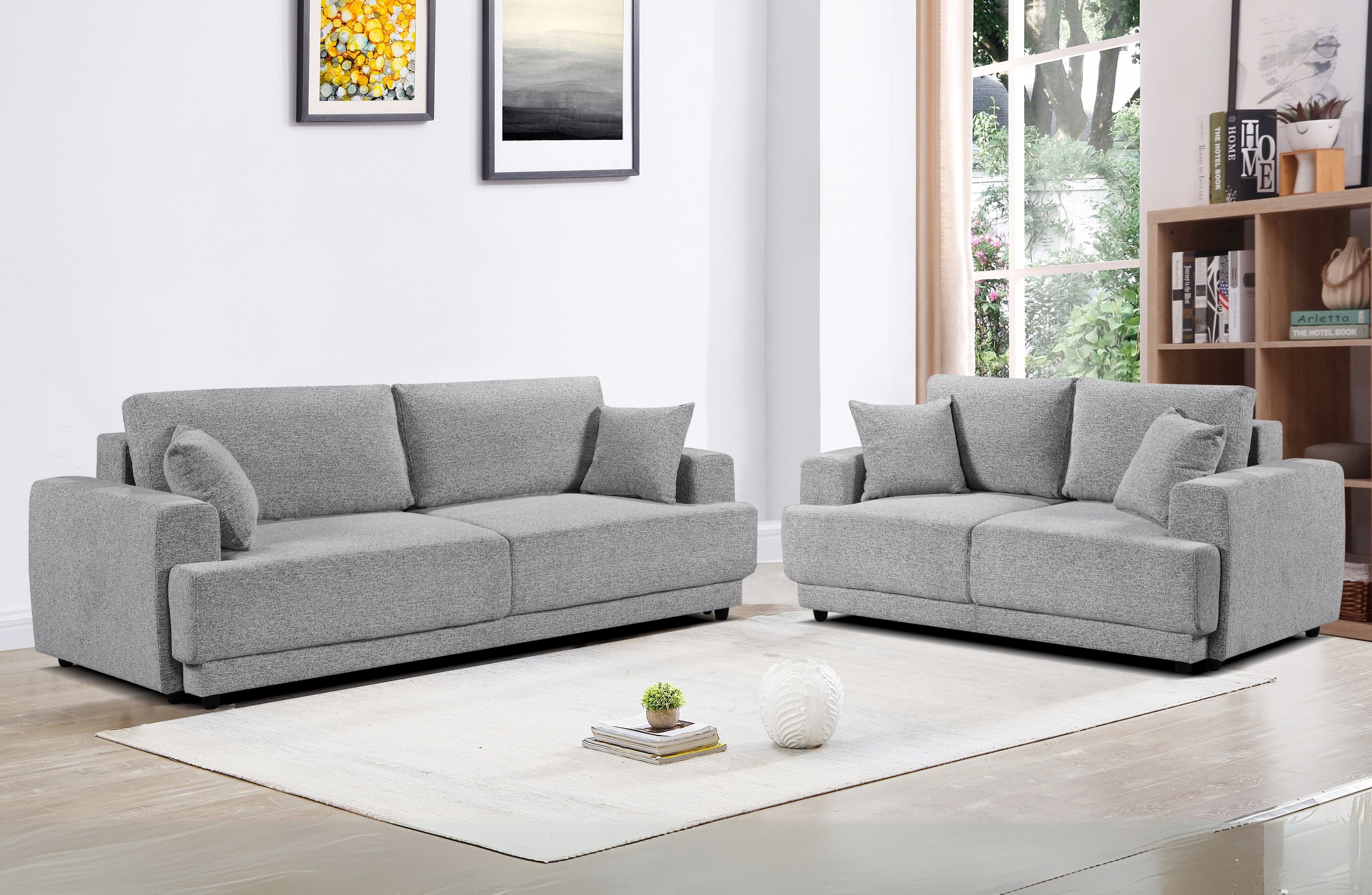 Relaxed elegance in grey – Nora sofa set with soft fabric, generous seating, and cozy cushions to elevate your home comfort