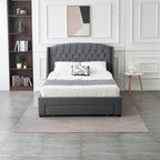 Dark grey velvet bed front view.