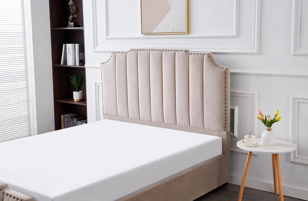 Close-up of Santosa Bed Champagne Velvet tufted headboard design.