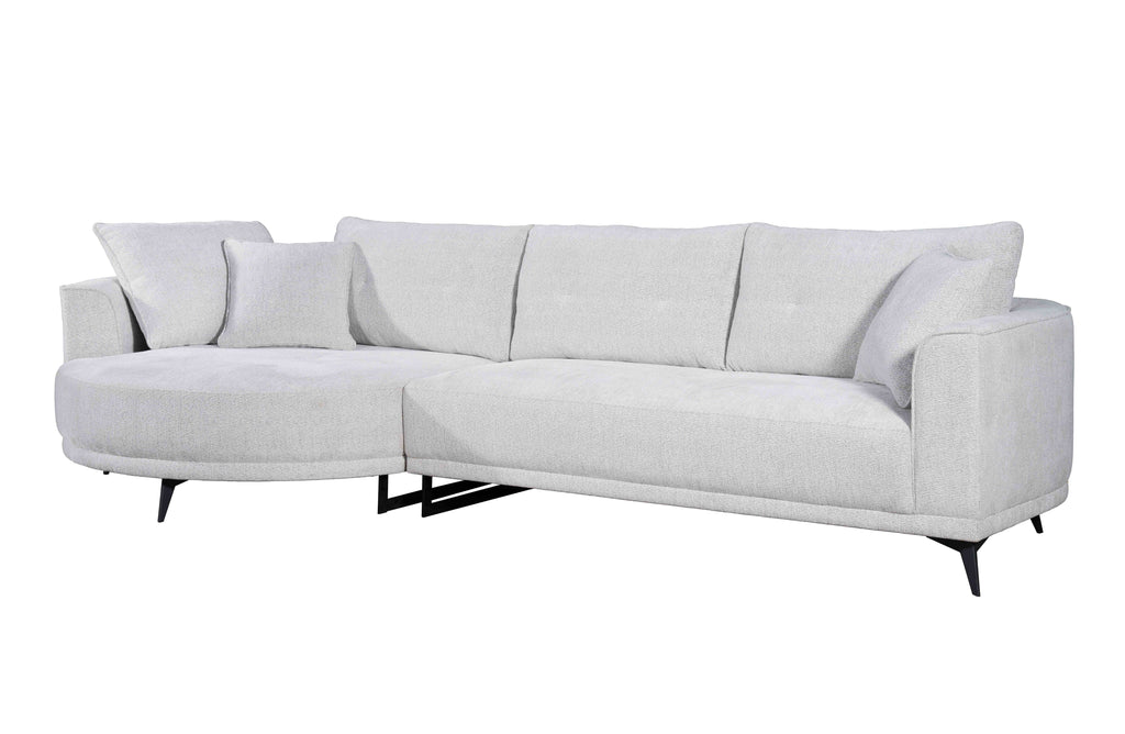 Savannah Round Chaise Lounge Set in Beige – Close-up of curved armrest and soft cushions, showcasing textured fabric and rounded comfort.