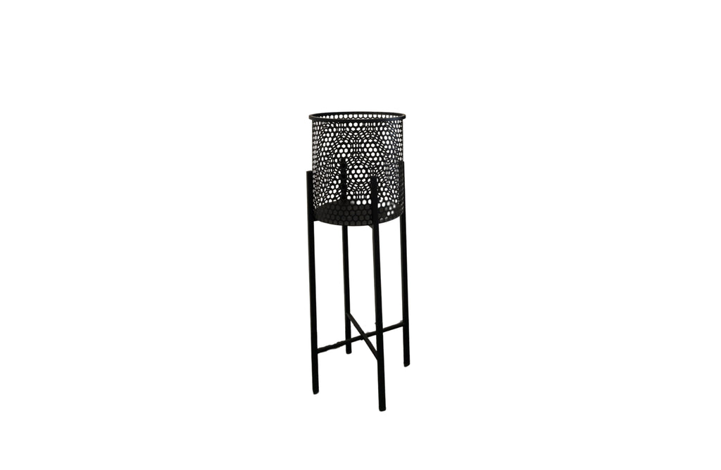 Single matte black Beehive Planter with black legs, empty, on a white background.
