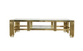 Chelsea TV Unit in polished gold frame with luxurious white marble top and shelf.