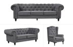 Charcoal grey Chesterfield full lounge set with tufted finish and timber base