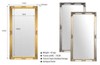 Extra large French provincial ornate mirror with dimensions, antique finish and French detailed frame.