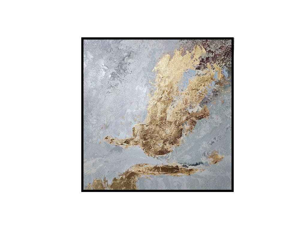 Abstract gold marble art, framed in black for luxe elegance.