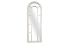 Medium white Hampton’s Arch Window Style Mirror with tall narrow design on white background