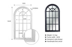 Small Hampton’s Arch Window Style Mirror in white and black wooden frames with size details