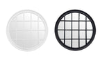 Hampton's round window style mirrors in matte black and white, handcrafted wooden frames.