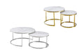 Layla nesting coffee table sets in polished gold and silver frames with marble stone tops.