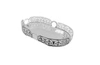  Large silver oval Lucy tray with ornate filigree sides and mirrored base – ideal for centerpieces or elegant serving.