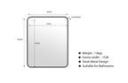 Technical drawing with dimensions for small black metal rectangle mirror, 80x100cm size.
