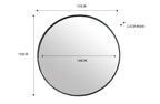 Oversized 150cm round wall mirror with slim black frame and minimal design