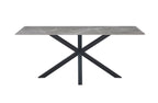 Miles dining table with black frame and modern grey marble top.