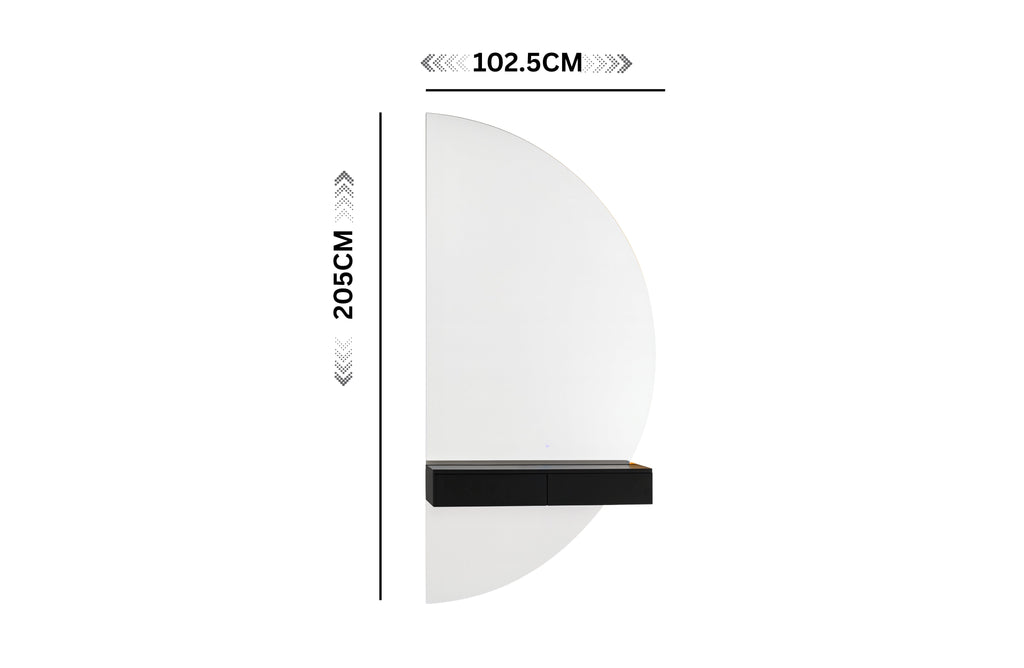 Half Moon LED Mirror with Shelf - Black