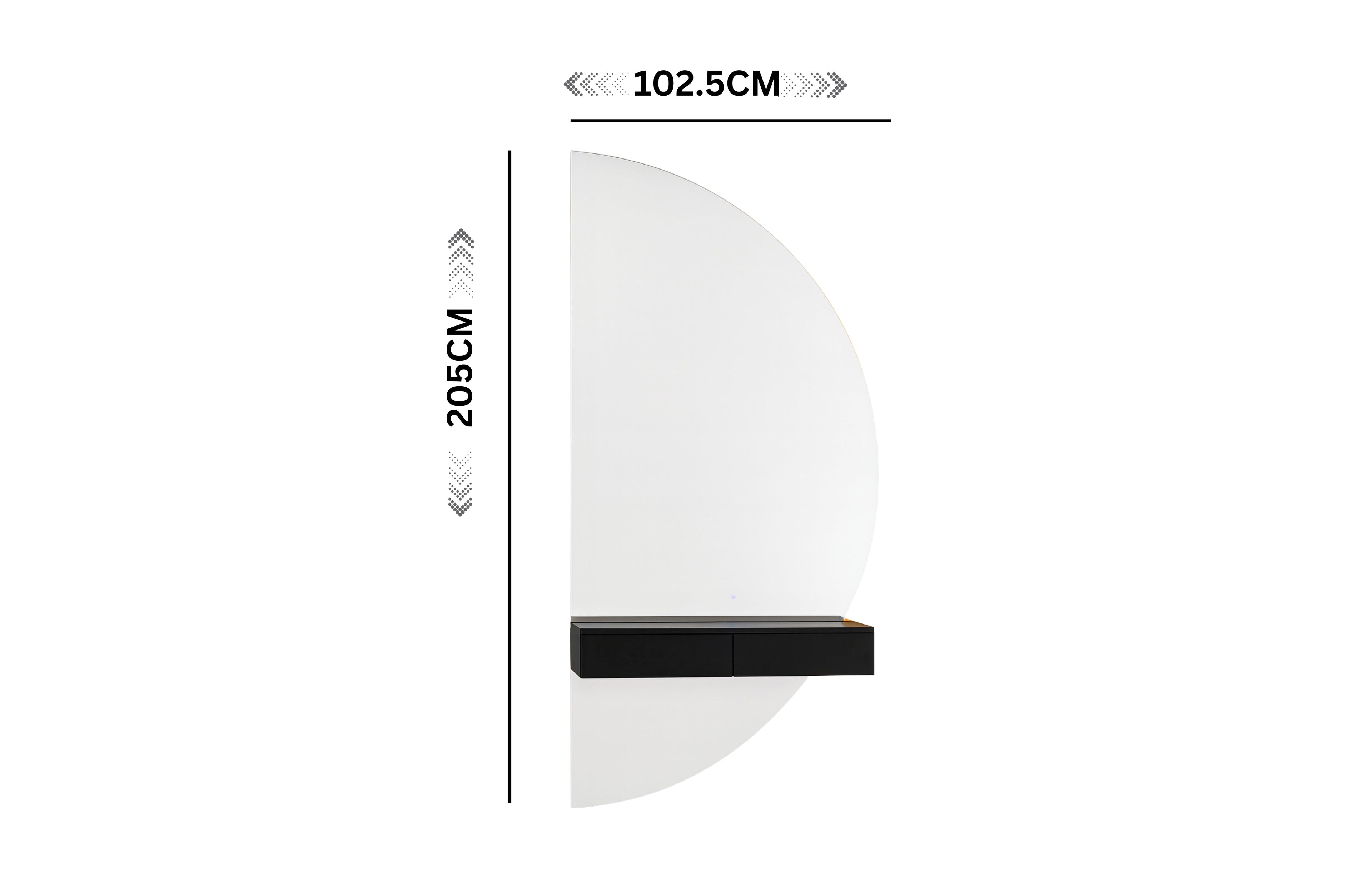 Half Moon LED Mirror with Shelf - Black