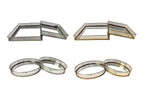 Elegant Nina tray sets in round and rectangle designs, available in gold and silver finishes.