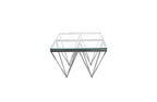 Pyramid silver polished steel side table with clear glass top geometric frame