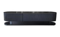 Modern matte black TV unit with ripple textured design and stone top
