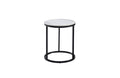 Romana Side Table with sleek black metal frame and white marble top – contemporary design.