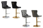 Set of 2 Sahara tufted velvet adjustable swivel bar stools with gold and silver stands, black and grey options