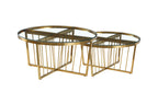 Serena coffee table in gold polished frame with clear tempered glass top, contemporary glamour.