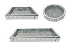 Luxurious set of 3 bevelled mirror trays with diamond trim, perfect for displaying perfumes, jewellery, or candles on vanities and coffee tables.